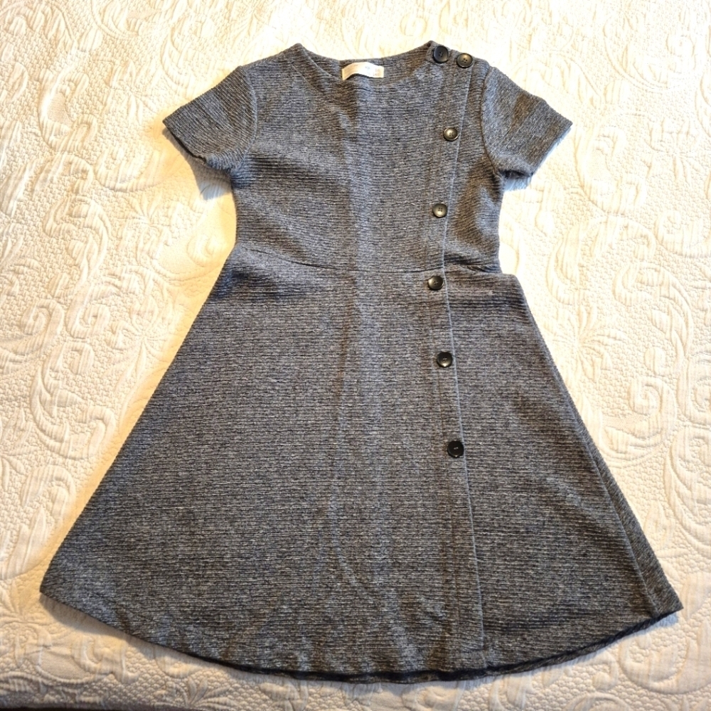 Zara girls size 10 years dress, short sleeve gray front pockets EUC